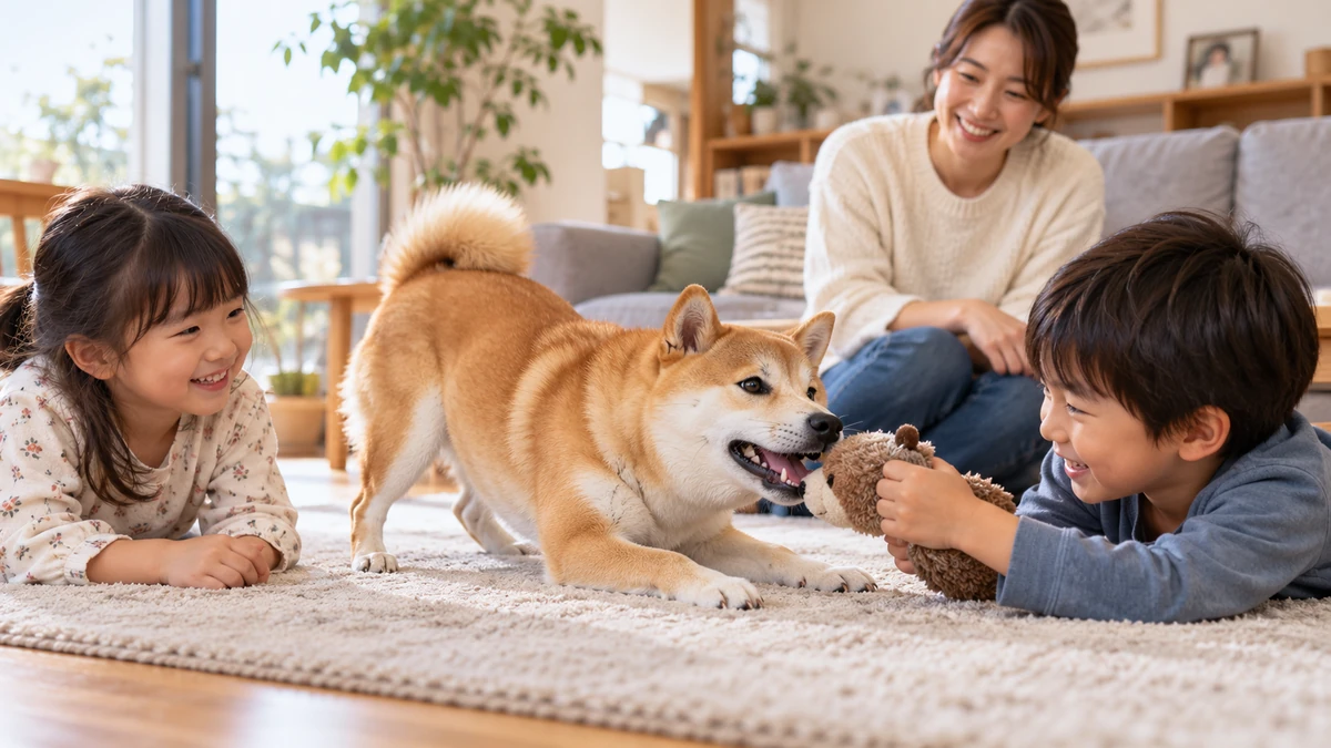 Shiba Köpek köpek — çocuklarla oyun