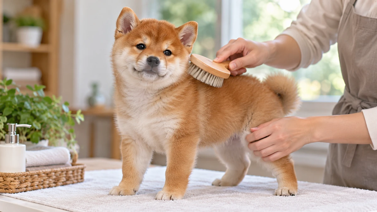 Shiba Köpek yavru köpek — tüy bakımı ve fırçalama