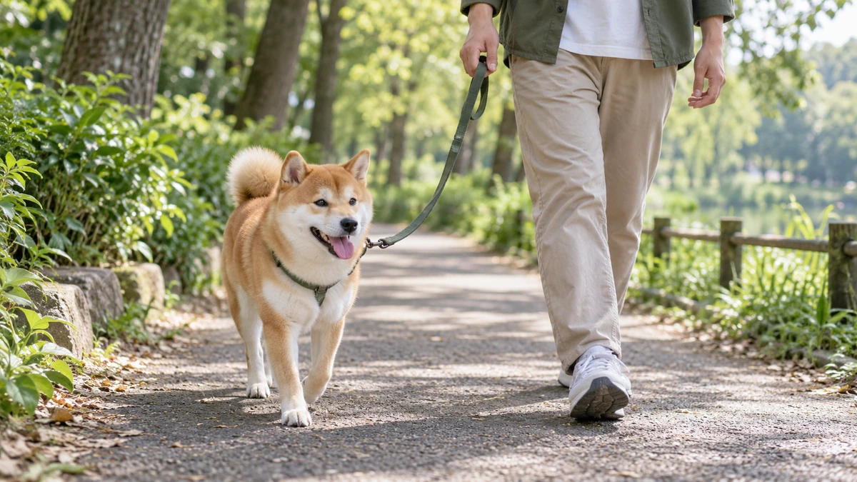 Shiba Köpek köpek — parkta yürüyüş ve egzersiz